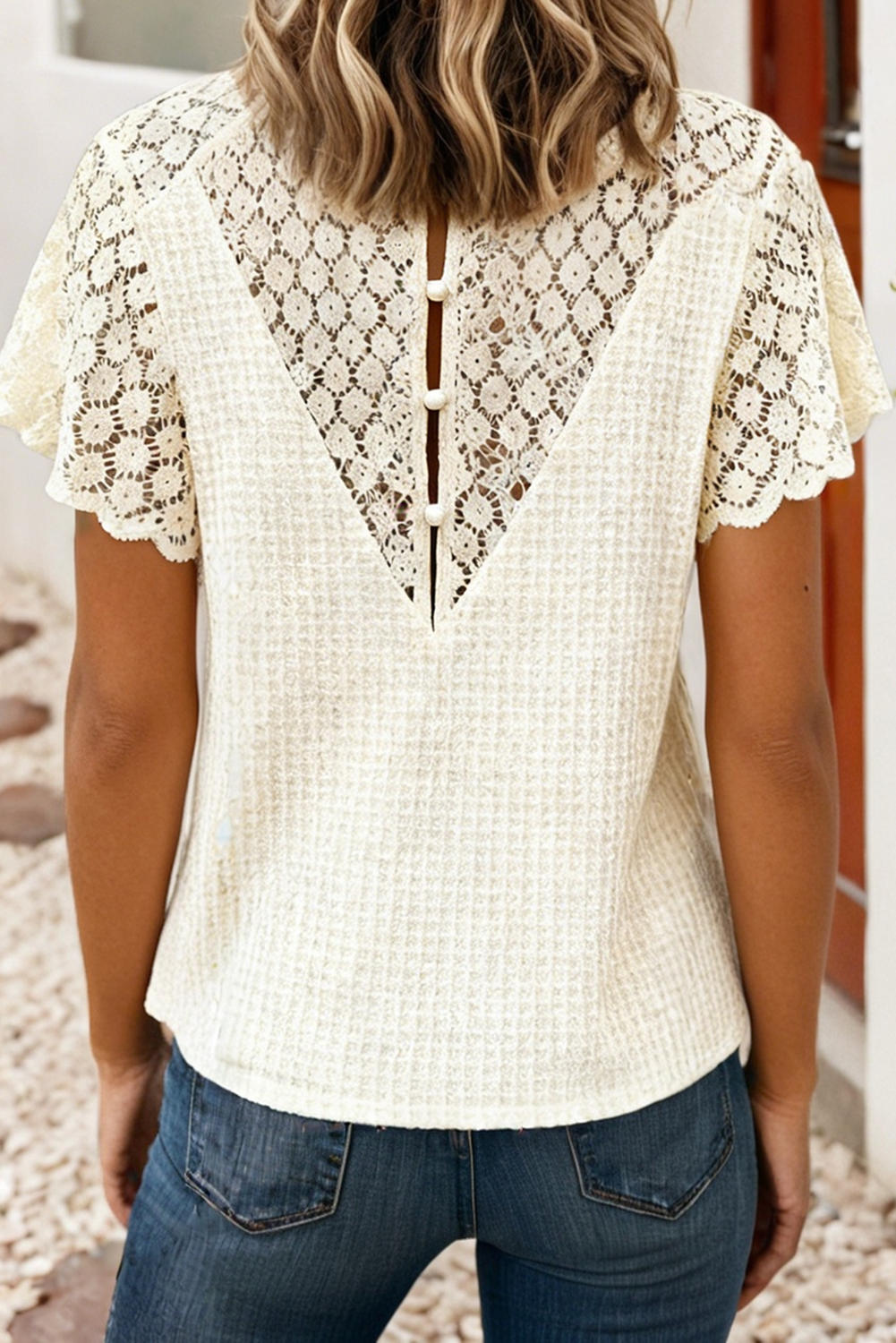 Knit Lace Short Sleeve Top