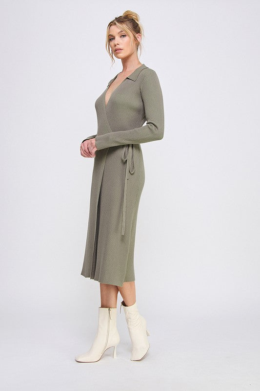 Gina Gauge Wrap Sweater Dress