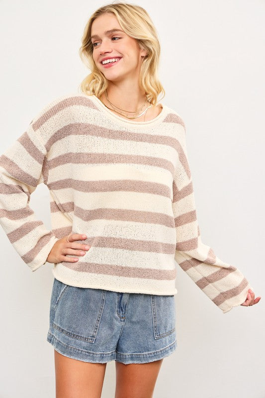 Boat Neck Striped Sweater