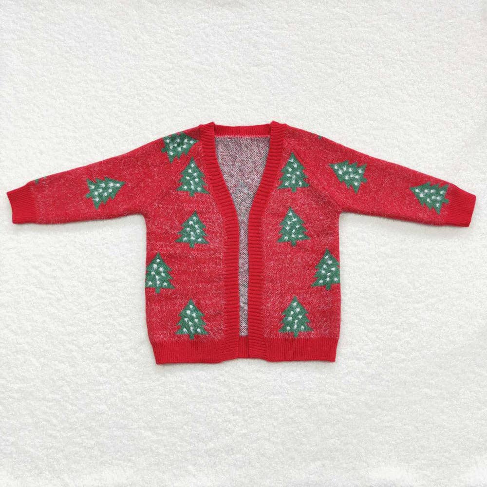 Girls Red Christmas Tree Long Sleeve Sweaters