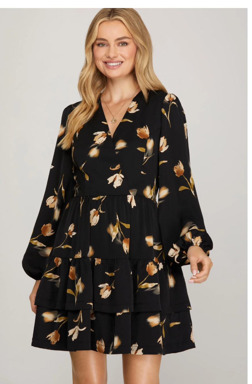 Autumn Flowers Tiered Dress