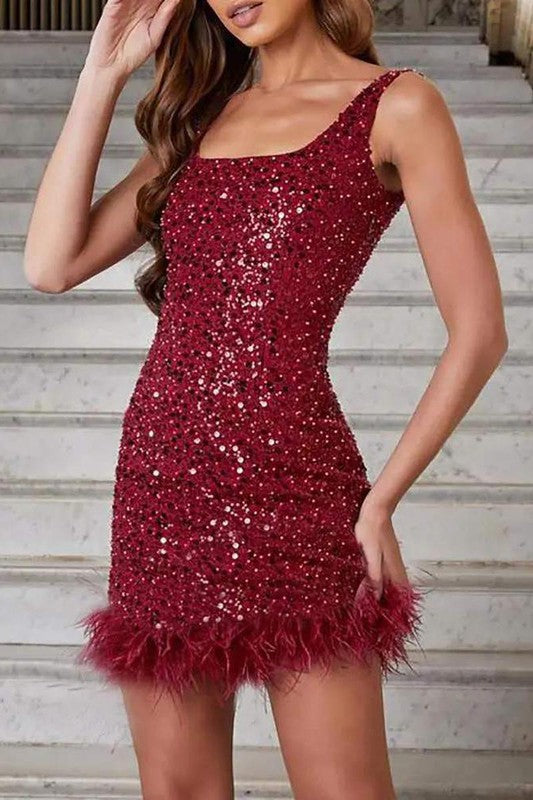 Rosalina Feather Decor Dress"