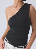Solid Ruched One Shoulder