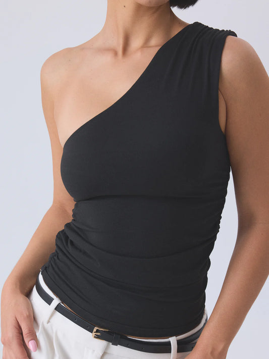 Solid Ruched One Shoulder