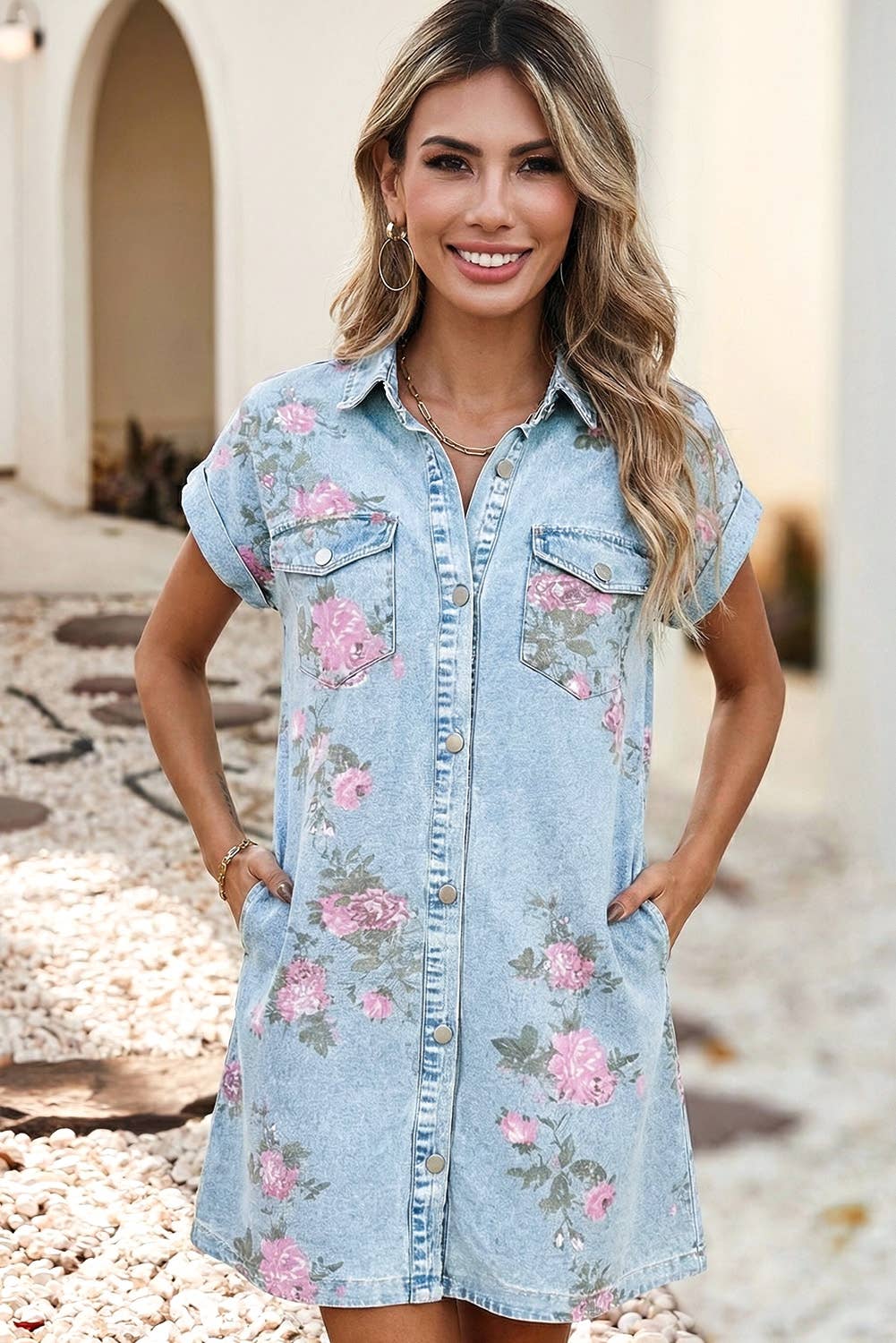 Floral Denim Shift Dress
