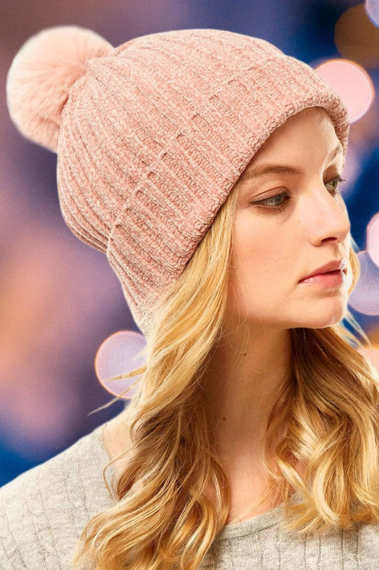 Chateau Chenille Beanie in White, Pink or Gray