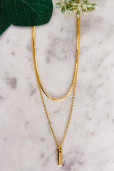Two Layer Necklace with Gold Bar Pendant