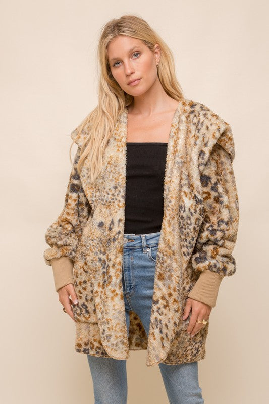 Leopard Fur Oversized Hoodie Jacket