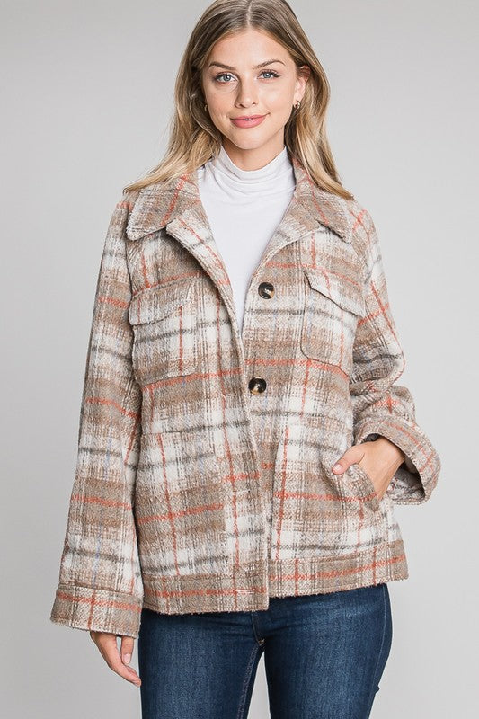 Cozy Blushed-Plaid Coat Jacket