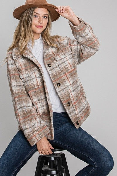 Cozy Blushed-Plaid Coat Jacket