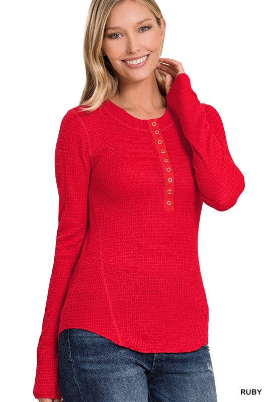 Briar Baby Waffle Snap Button Top in Red & Black