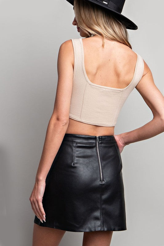 Pleather Pocket Mini Skirt in Black and Coco