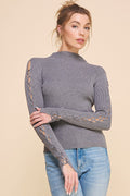 Lace It Up Fitted Mock Neck Sweater