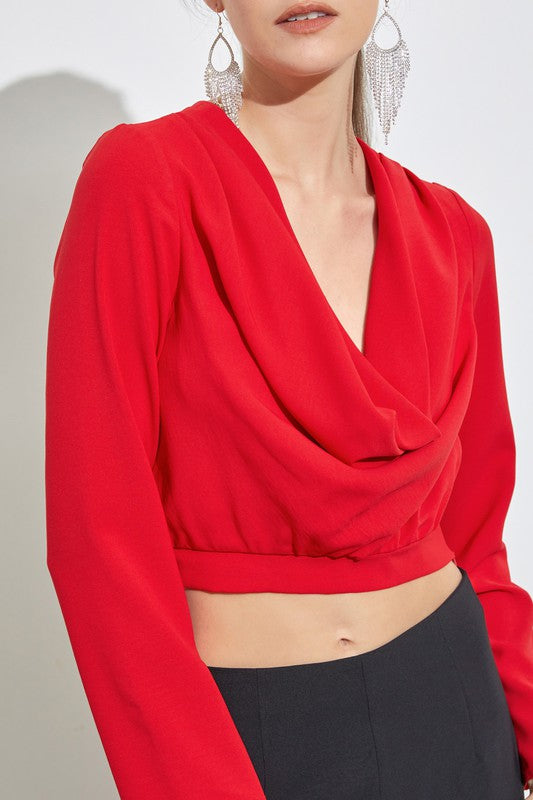 Oh Darling Drape Neck Blouse in Black or Red