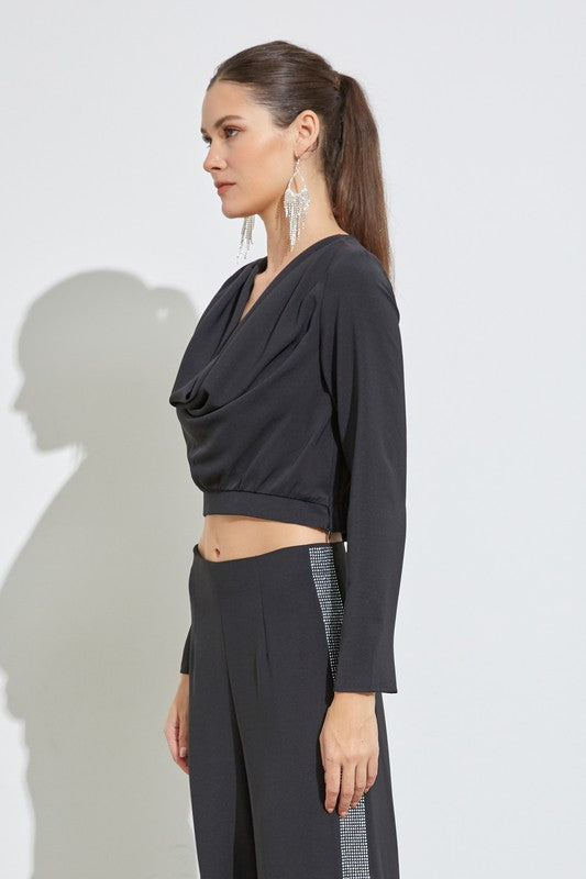 Oh Darling Drape Neck Blouse in Black or Red