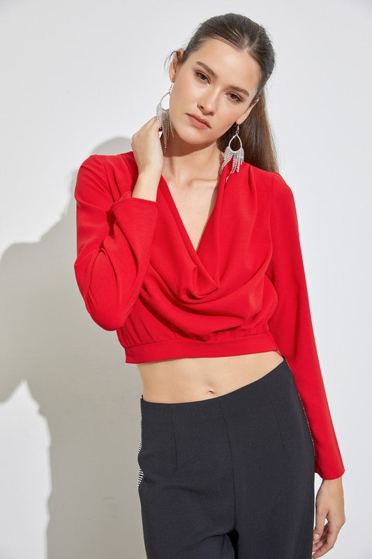 Oh Darling Drape Neck Blouse in Black or Red