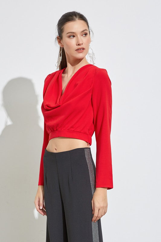 Oh Darling Drape Neck Blouse in Black or Red