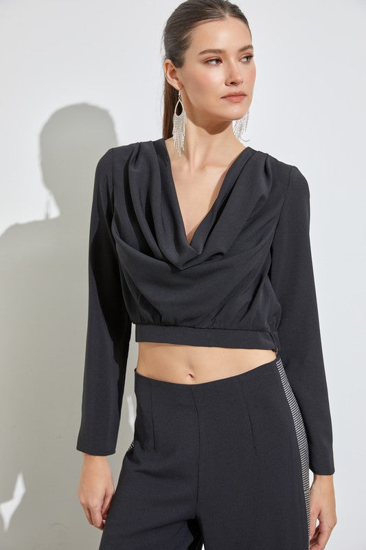 Oh Darling Drape Neck Blouse in Black or Red