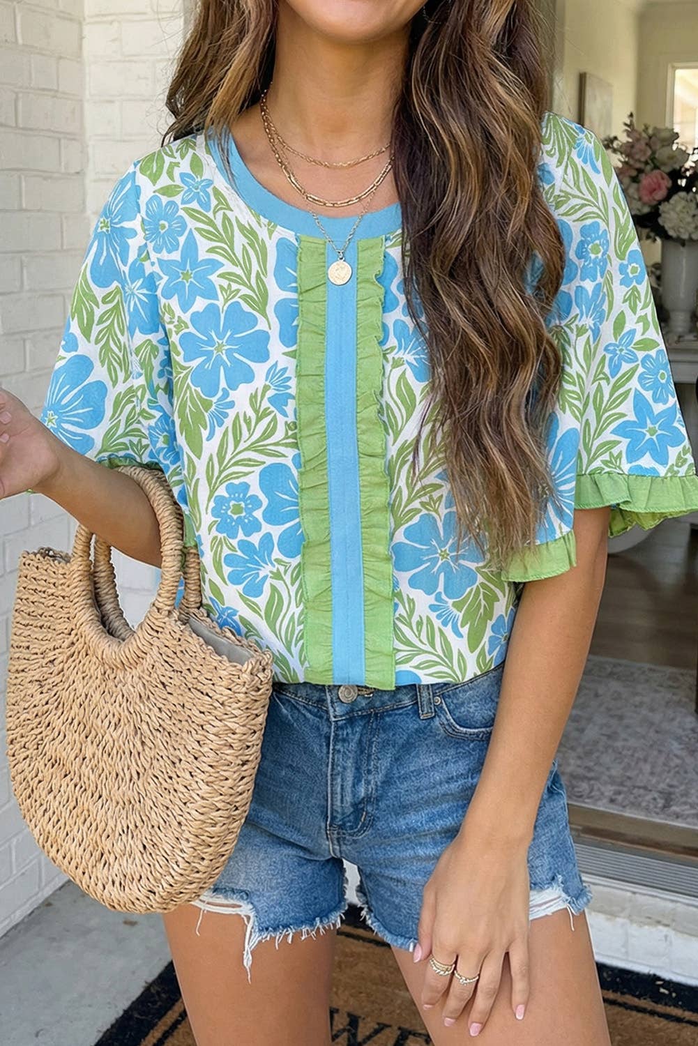 Prue Floral Printed Lace Half Sleeve Top