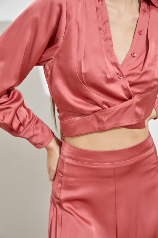 Wella Wrap Collar Top in Burnt Rose or Black