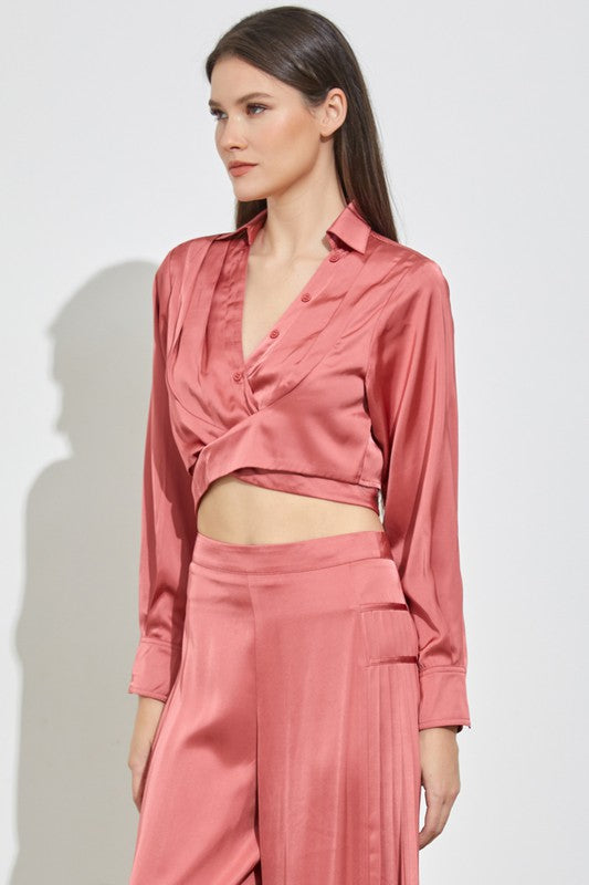 Wella Wrap Collar Top in Burnt Rose or Black