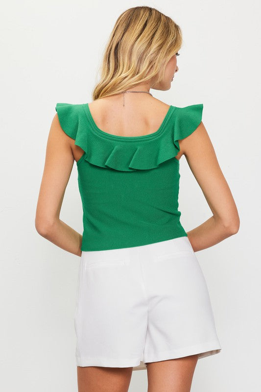 Out With Style Ruffle Top in Kelly Green or Off White