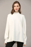 Solid Side Slit Mock Neck Sweater