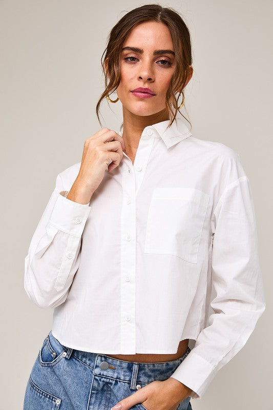 Polly Long Sleeve Poplin Crop Shirt