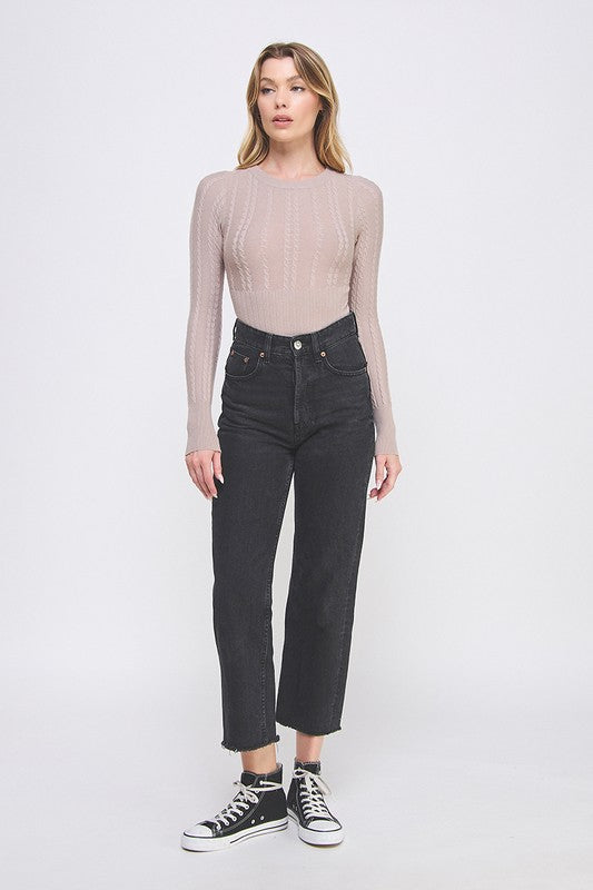 Fine Gauge Bodysuit With Cable Knit