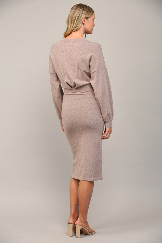 Raven Ruching Midi Sweater Dress