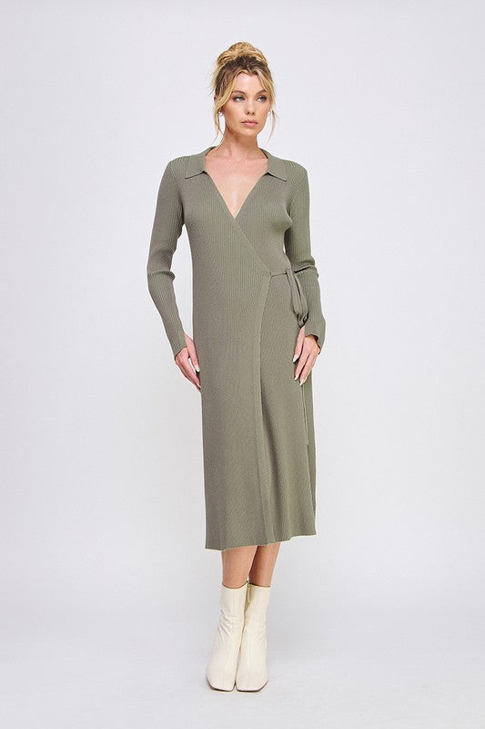 Gina Gauge Wrap Sweater Dress