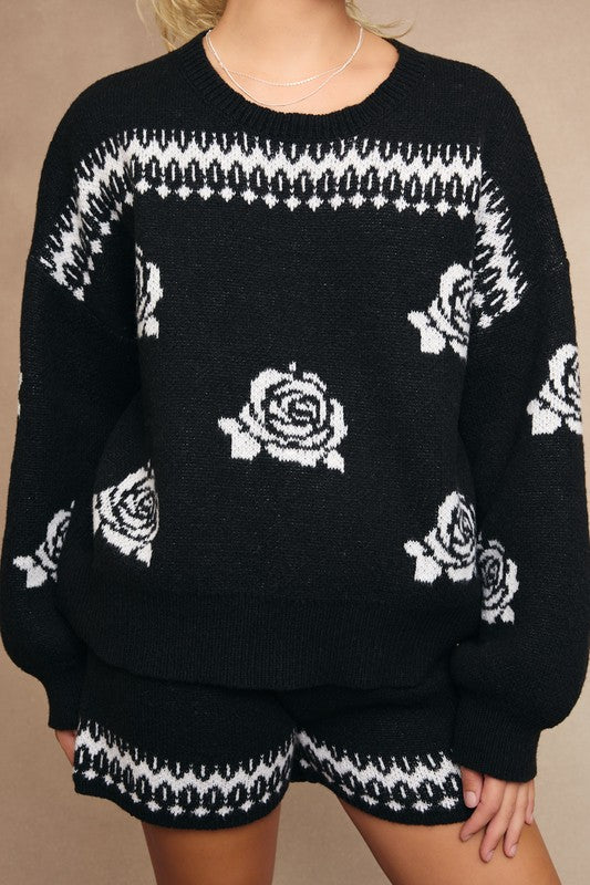 Fall Roses Floral Pullover Sweater