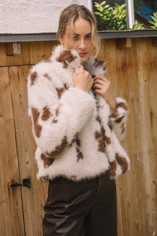 Get Wild Cow Print Faux Fur Jacket