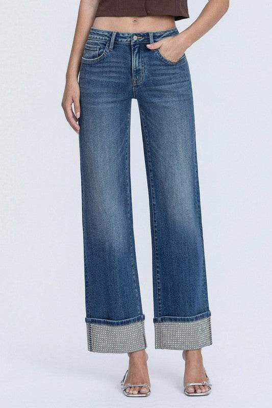 Flying Monkey Mid-Rise Mineral Silver Cuffed Jeans