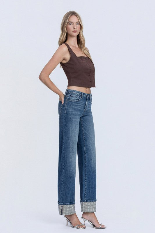 Flying Monkey Mid-Rise Mineral Silver Cuffed Jeans