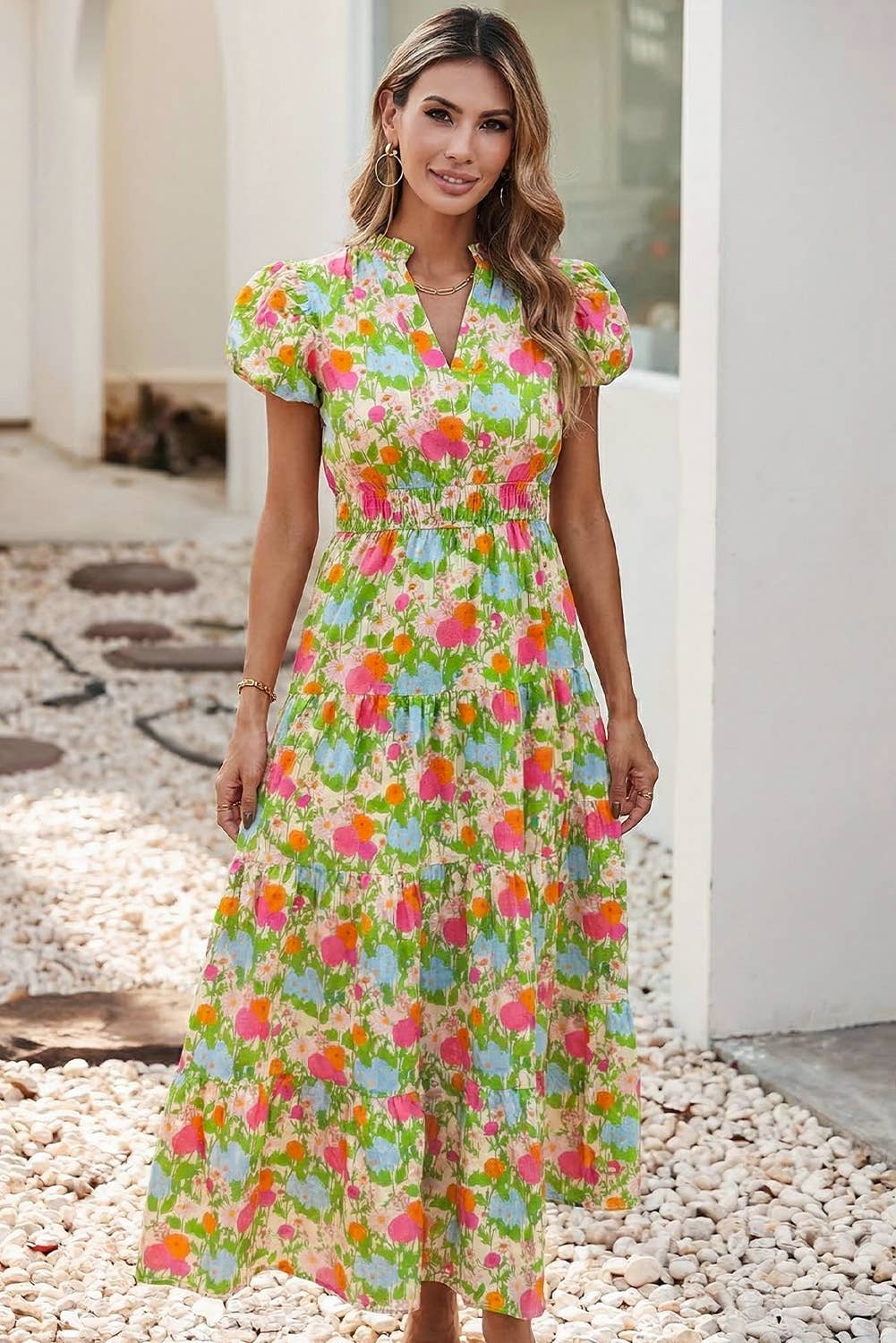 Flattering Floral Print Maxi Dress