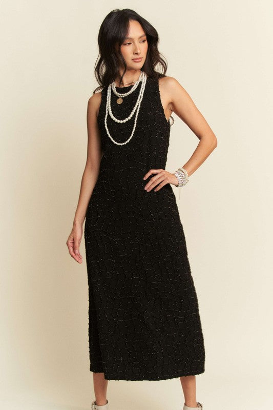 Golden Textured Midi Dress