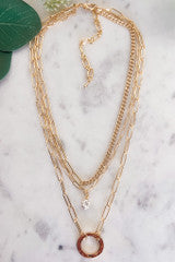 3 Layered Necklace with Open Circle Pendant