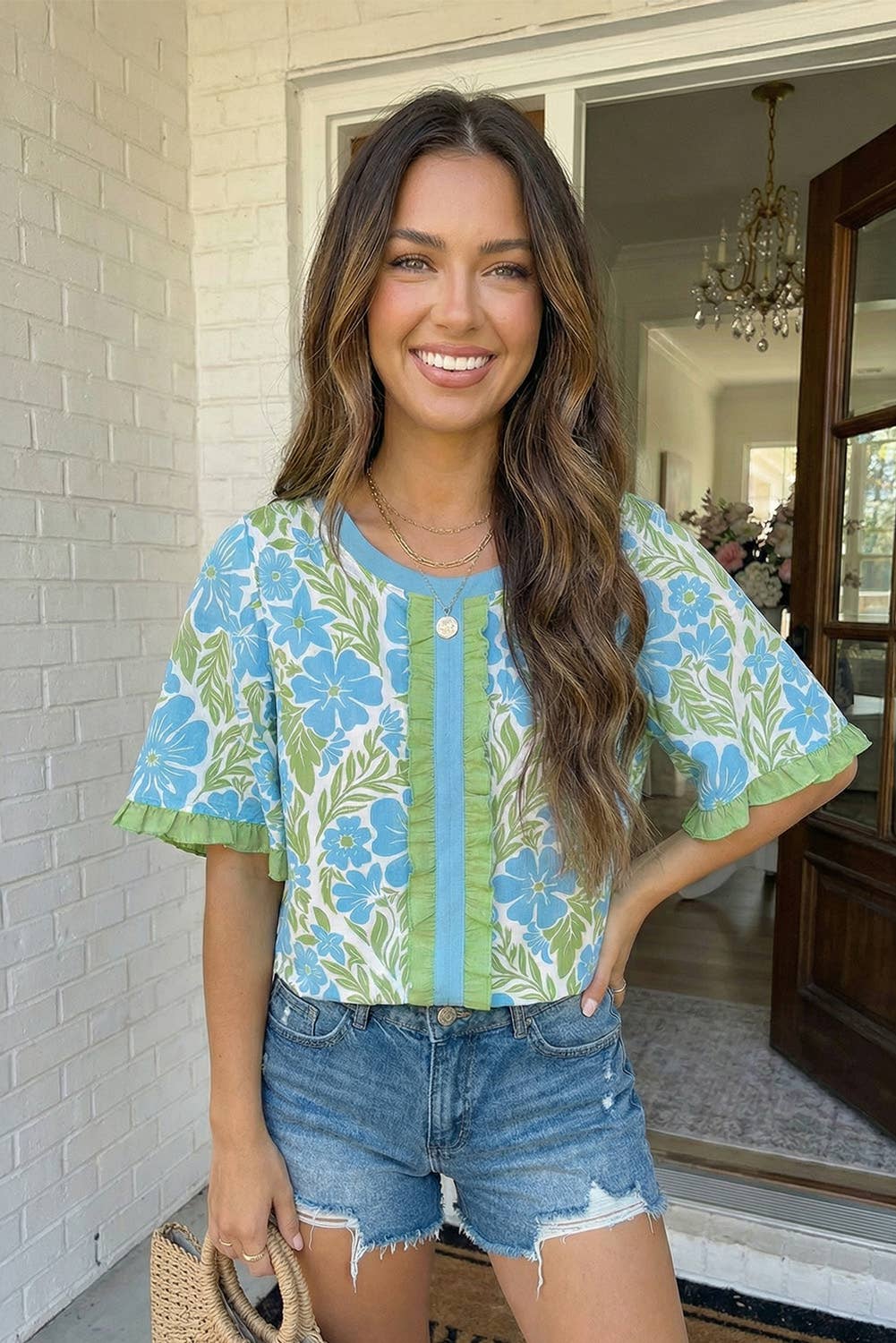Prue Floral Printed Lace Half Sleeve Top