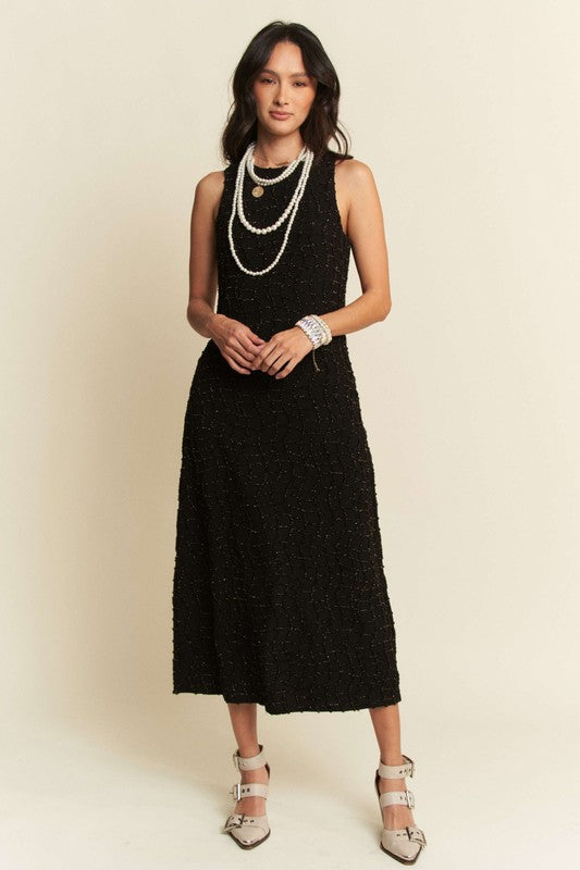 Golden Textured Midi Dress