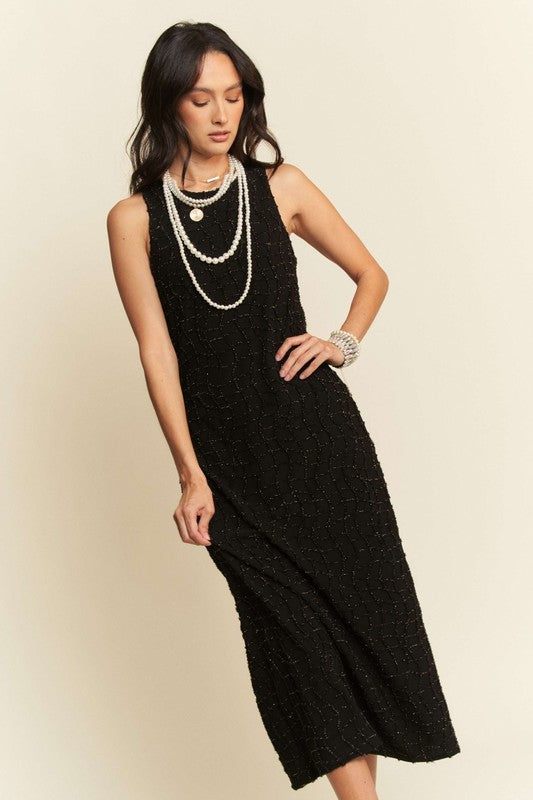 Golden Textured Midi Dress