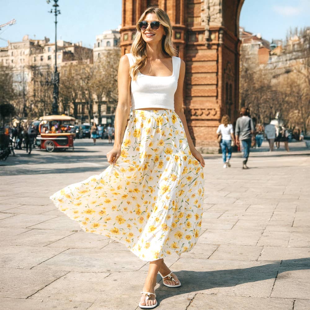 Sunny Bloom Tiered Maxi Skirt