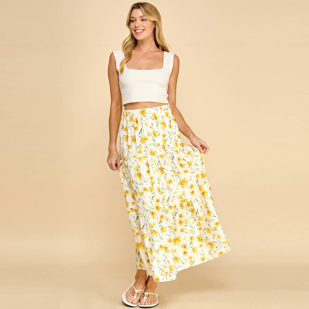 Sunny Bloom Tiered Maxi Skirt