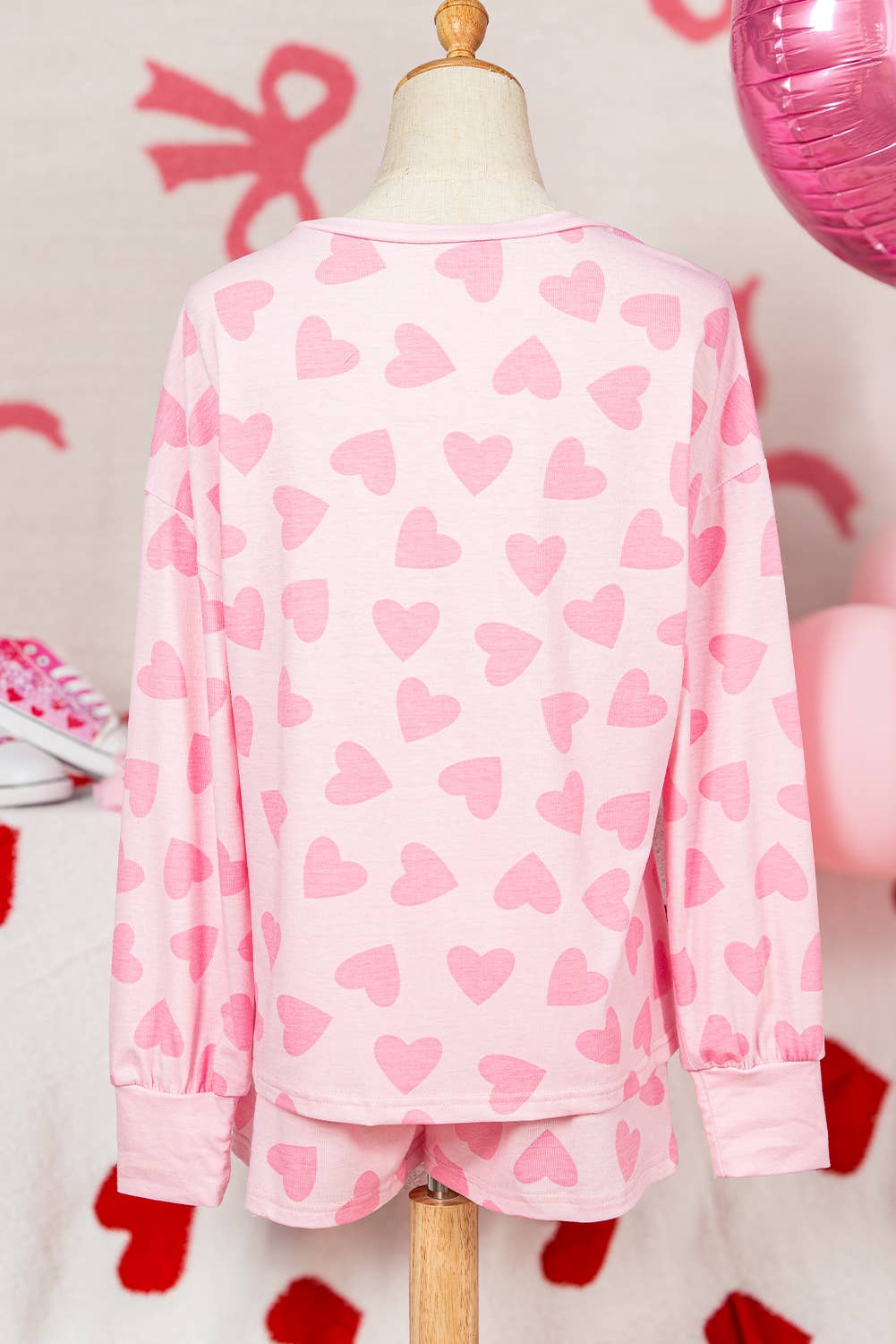 Valentine Heart Print Long Sleeve Top Shorts Lounge Set