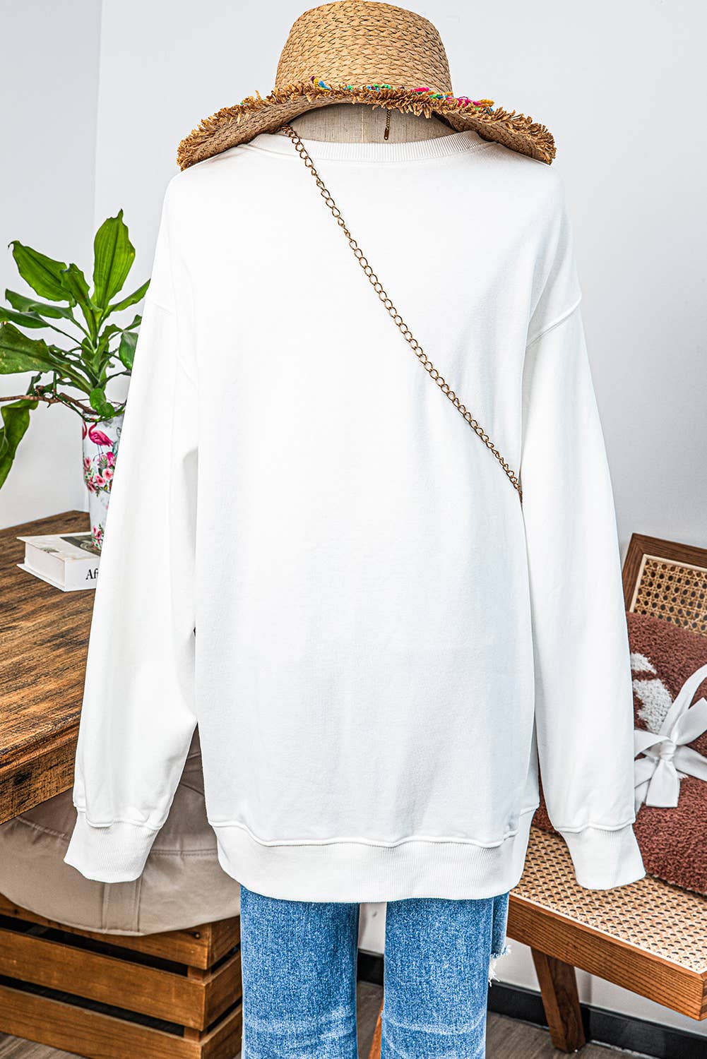 Fashion-W American Flag Drop Shoulder Loose Sweatshirt