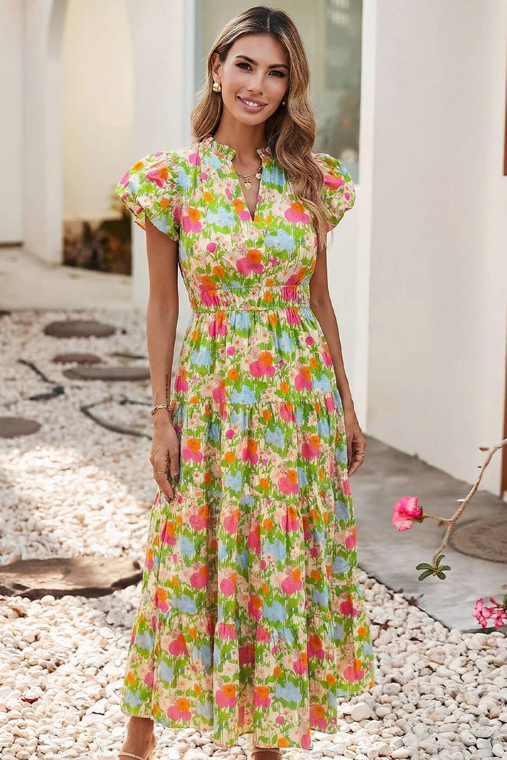 Flattering Floral Print Maxi Dress