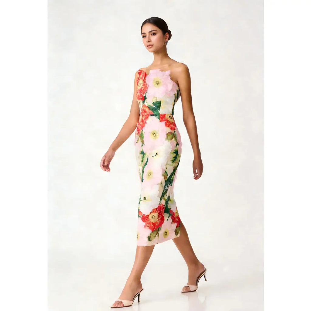 Summer Floral Embroidered Strapless Maxi