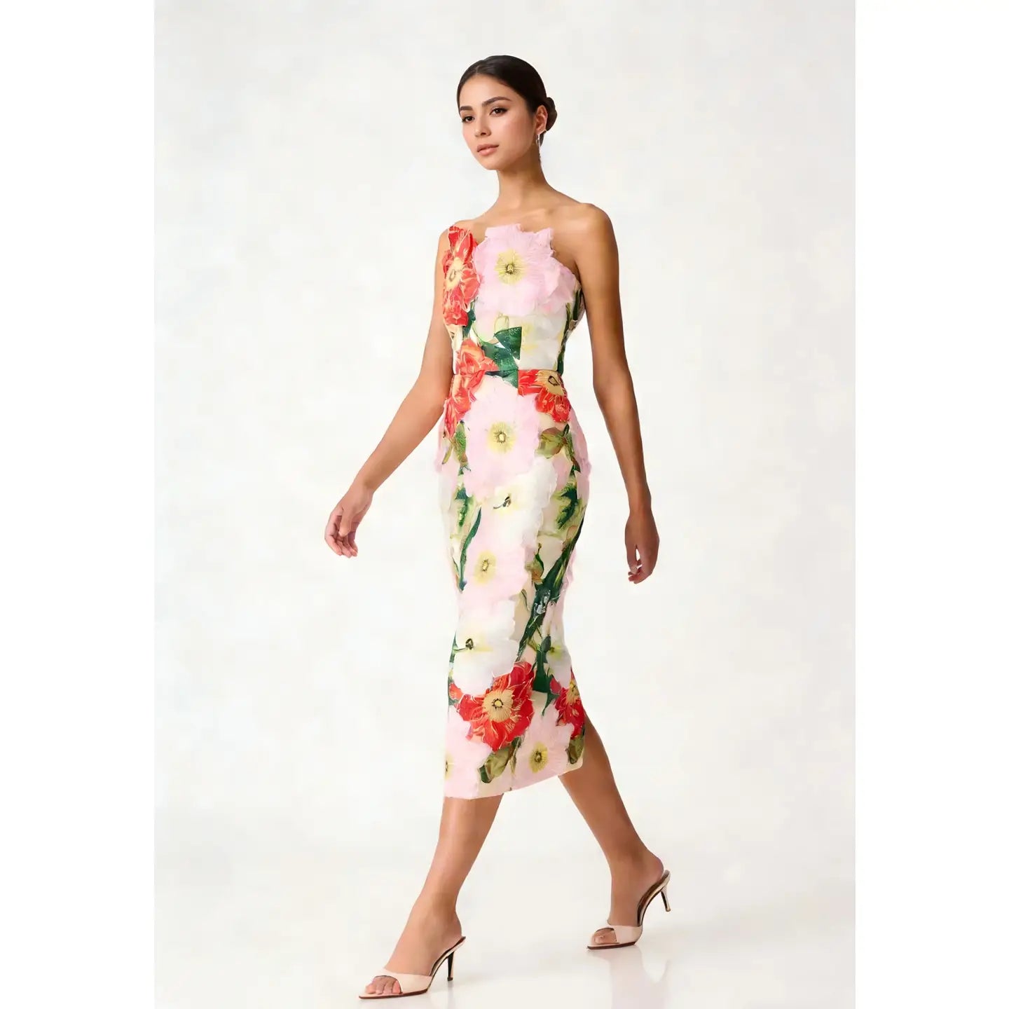 Summer Floral Embroidered Strapless Maxi