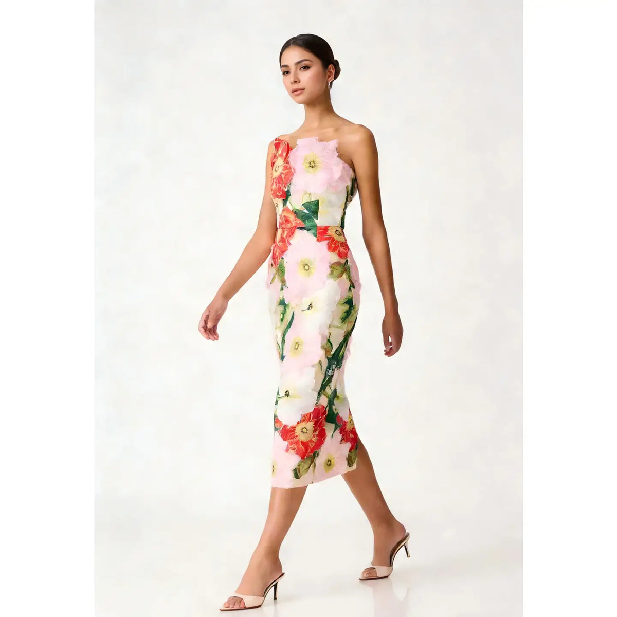 Summer Floral Embroidered Strapless Maxi