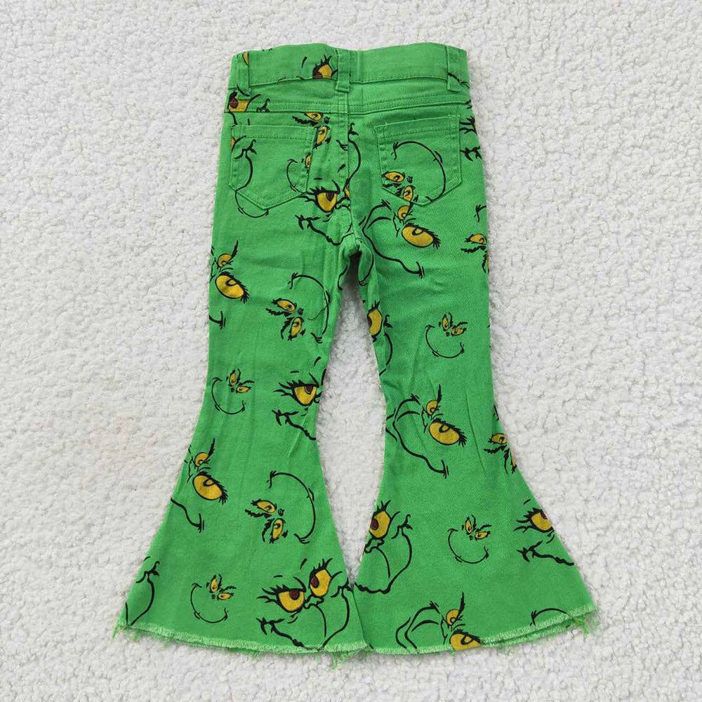 Baby Girls Christmas Green Face Denim Bell Pants